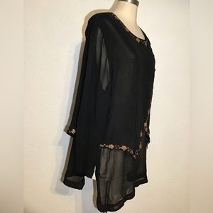 Sterling style sheer black floral tunic blouse